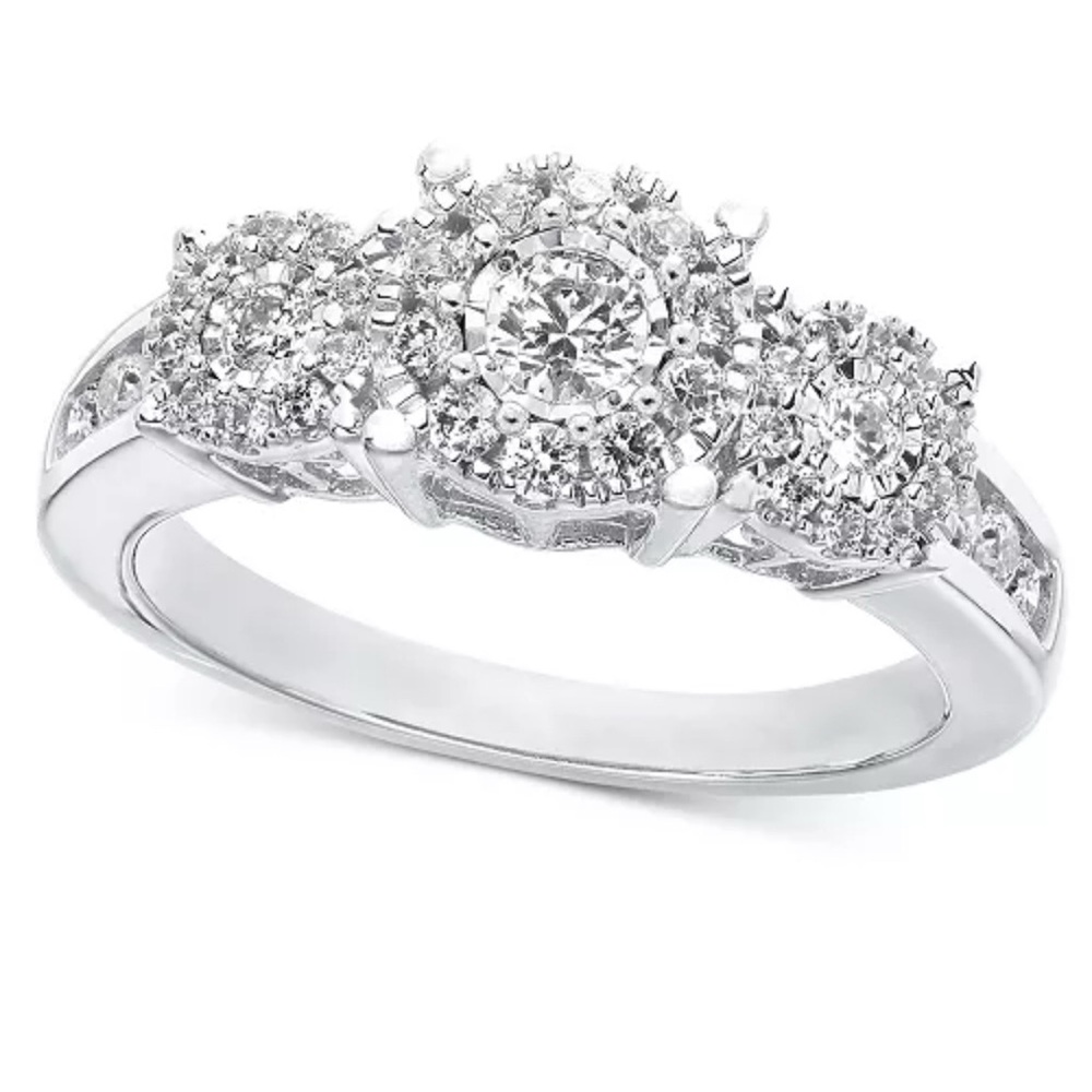 Macy's Silver Triple Diamond Cluster Ring